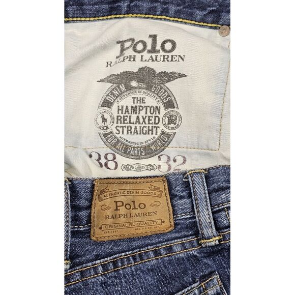 Polo Ralph Lauren‎ Jeans Mens 38x32. Hampton Straight Blue Denim Whiskering - Picture 2 of 10